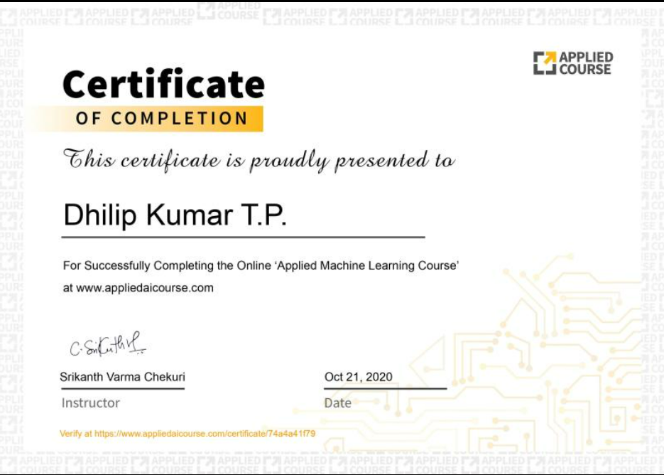 Applied ML Certificate